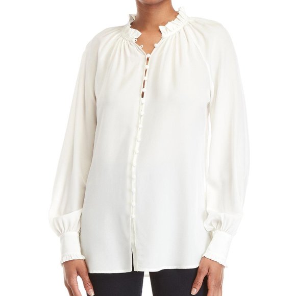 NWT Women's Ivory Silk Long Sleeve Ruffle Blouse M - Picture 1 of 11